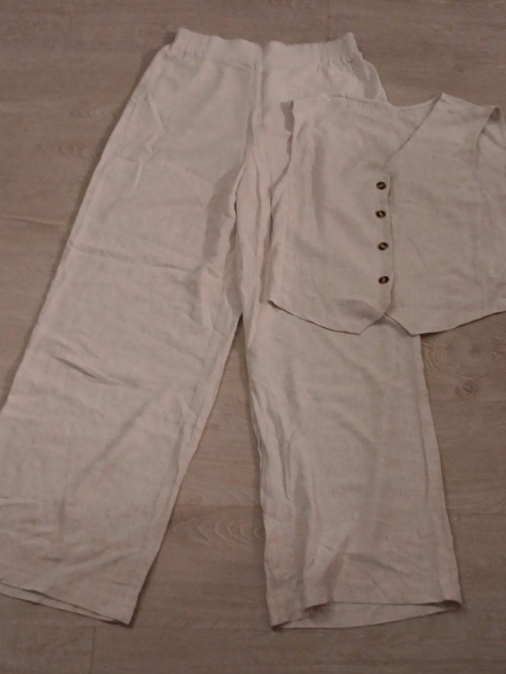 SHEIN Natural Cream Wide-Leg Linen Pants